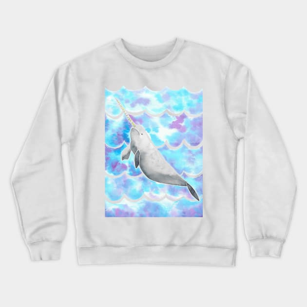 Watercolor Tie-Dye Narwhal Crewneck Sweatshirt by monitdesign